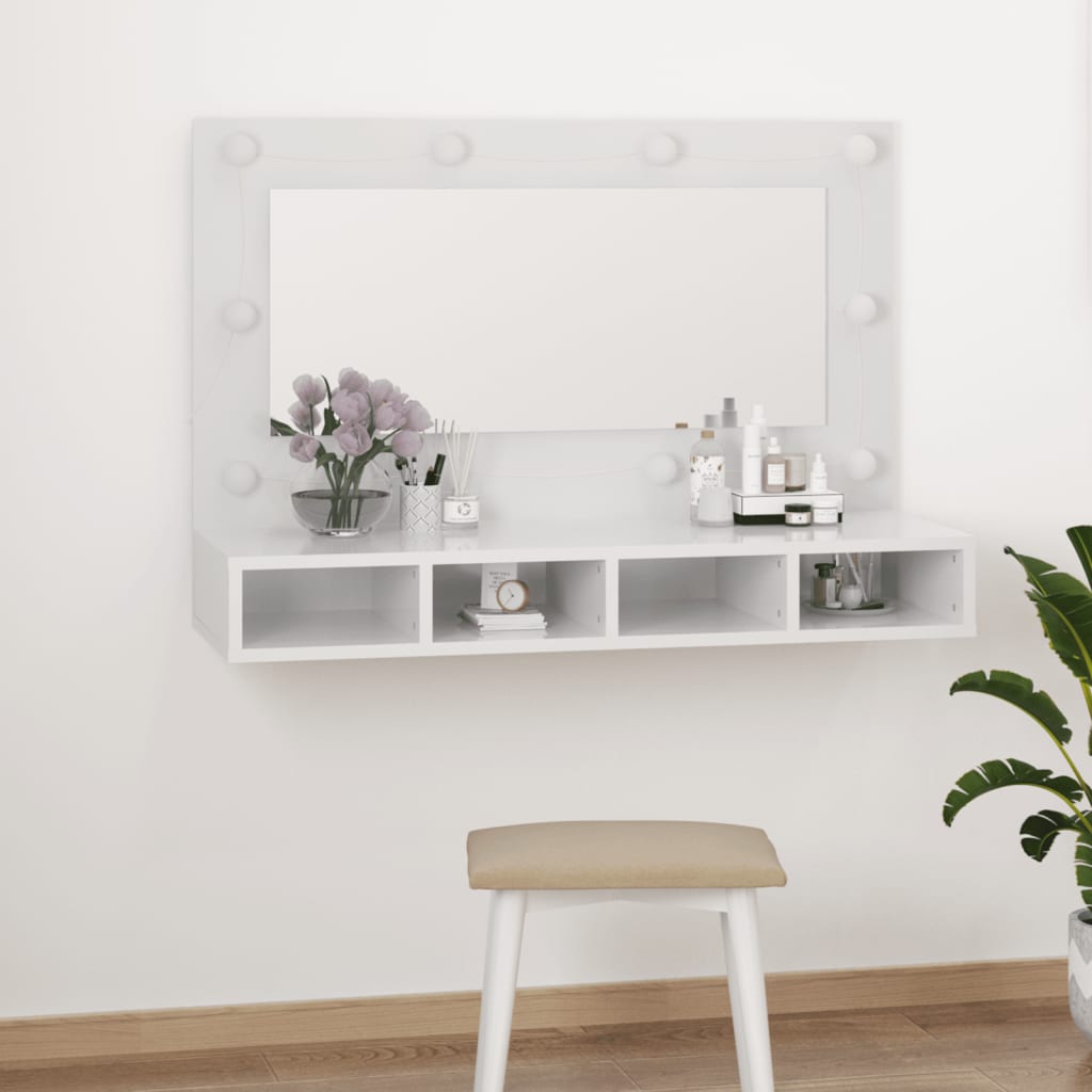 vidaXL Mirror Cabinet with LED High Gloss White 90x31.5x62 cm