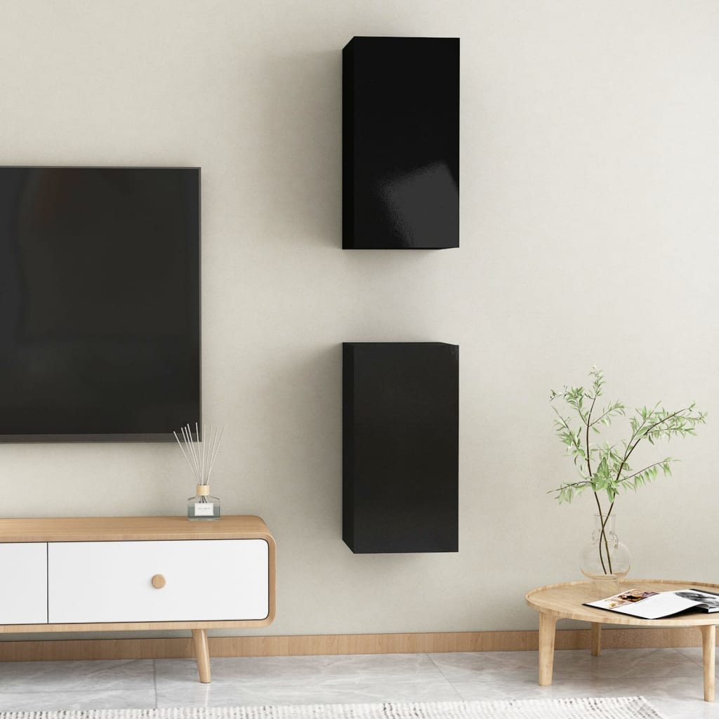 vidaXL TV Cabinets 2 pcs High Gloss Black 30.5x30x60 cm Engineered Wood