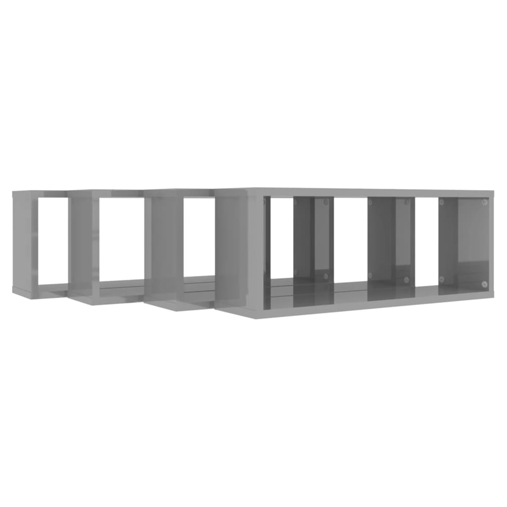 vidaXL Wall Cube Shelf 4 pcs High Gloss Grey 60x15x23 cm Engineered Wood