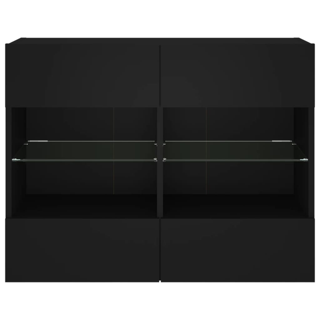 vidaXL TV Wall Cabinet with LED Lights Black 78.5x30x60.5 cm