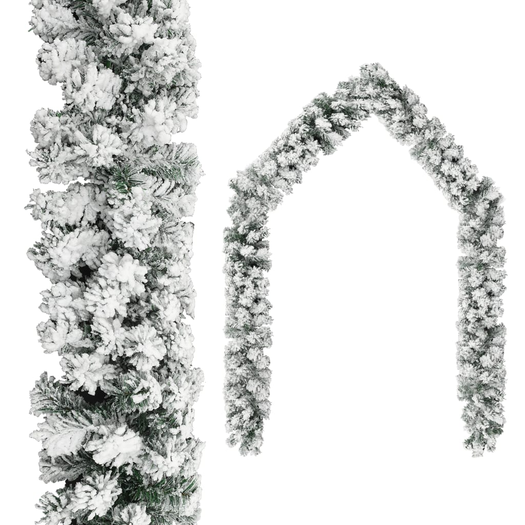 vidaXL Christmas Garland with LEDs&Flocked Snow Green 20 m PVC