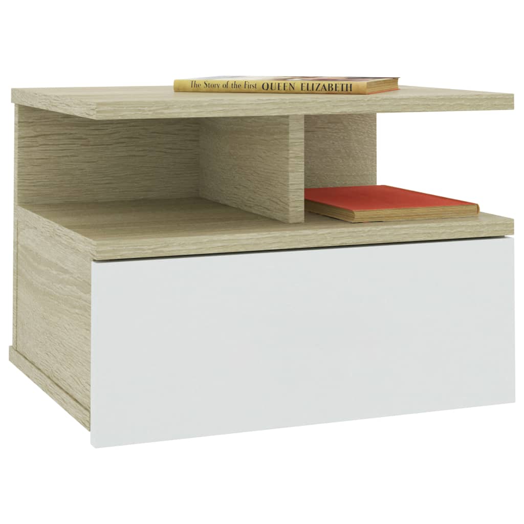 vidaXL Floating Nightstands 2pcs White Sonoma Oak 40x31x27cm Engineered Wood