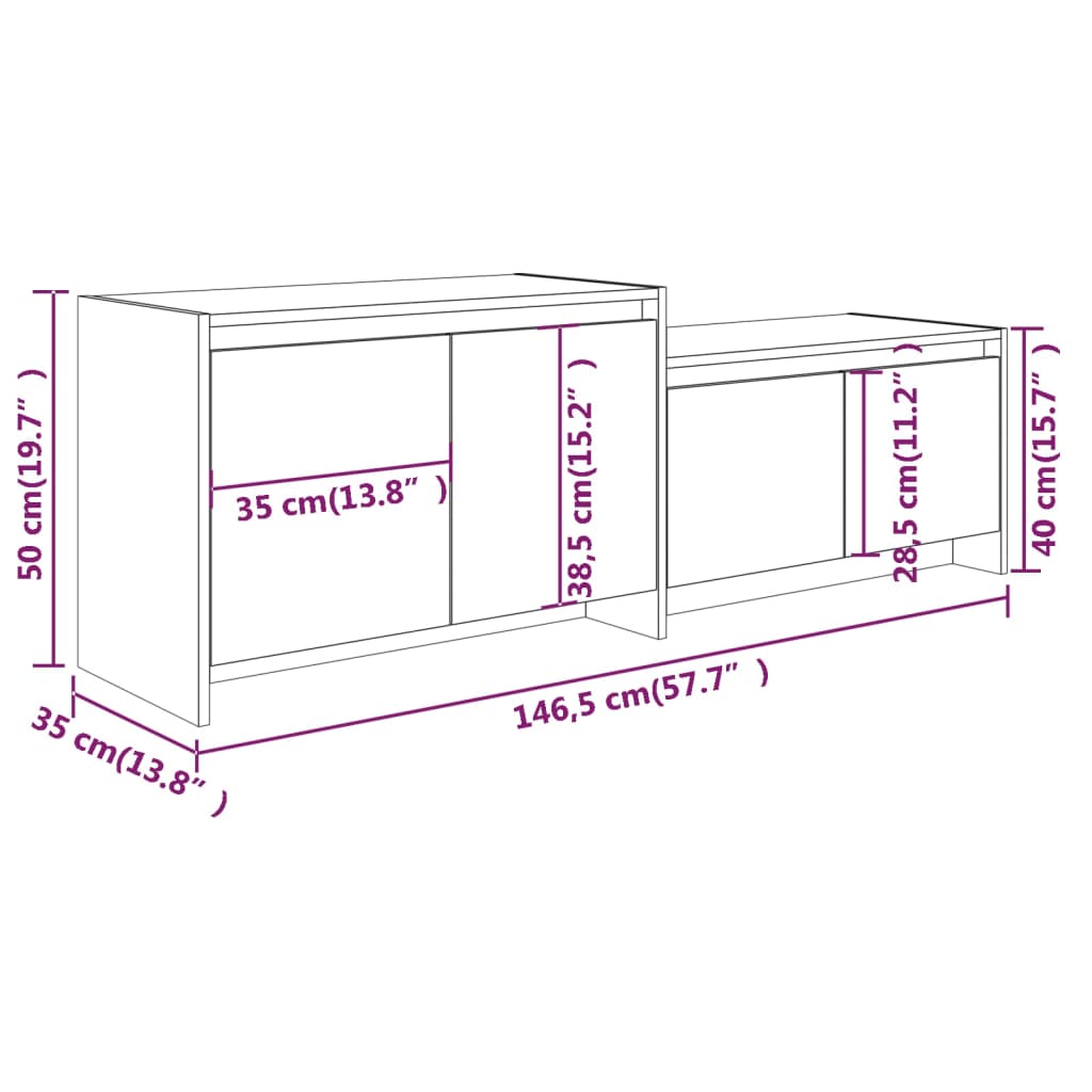 vidaXL TV Cabinet Smoked Oak 146.5x35x50 cm Engineered Wood