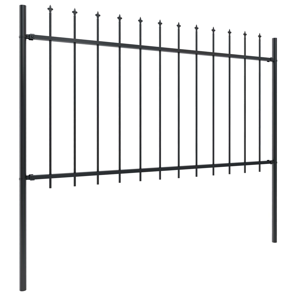 vidaXL Garden Fence with Spear Top Steel 5.1x1 m Black