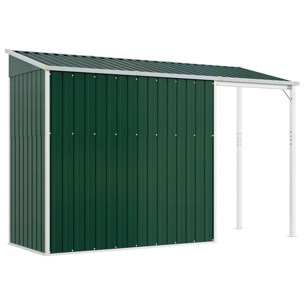 vidaXL Garden Shed with Extended Roof Green 277x110.5x181 cm Steel