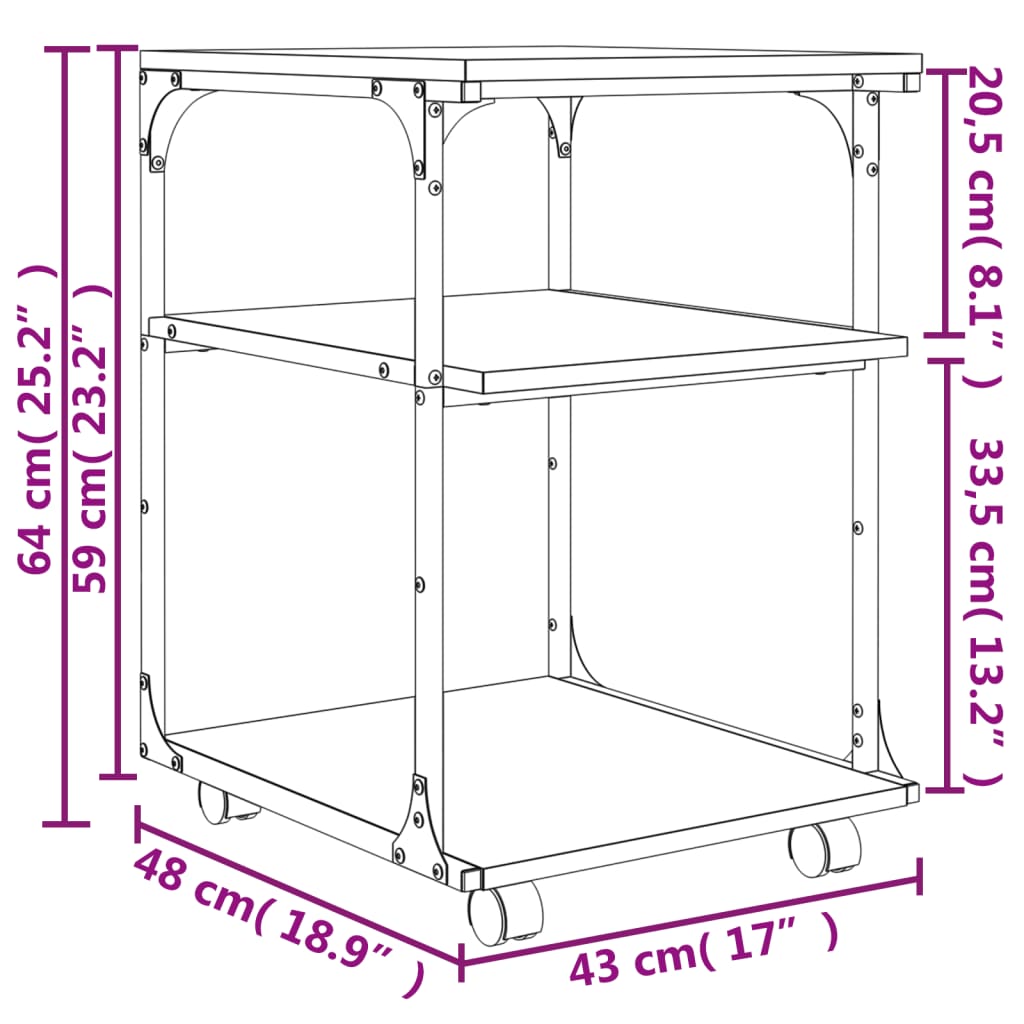vidaXL Printer Stand 3-Tier Grey Sonoma 43x48x64 cm Engineered Wood