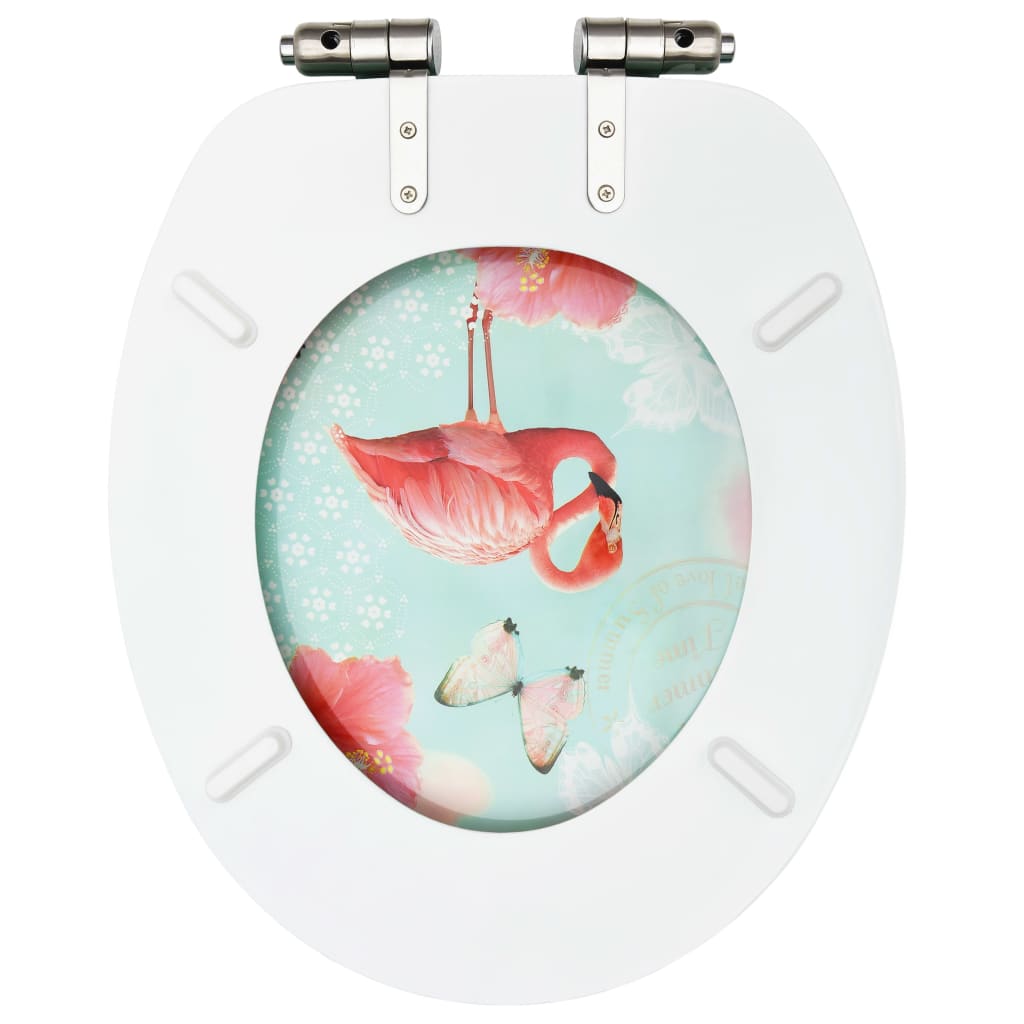 vidaXL WC Toilet Seat with Soft Close Lid MDF Flamingo Design
