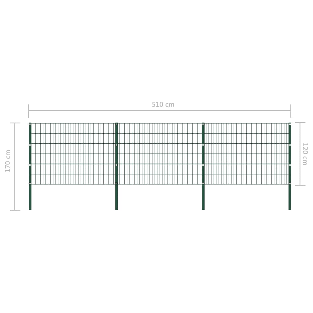 vidaXL Fence Panel with Posts Iron 5.1x1.2 m Green