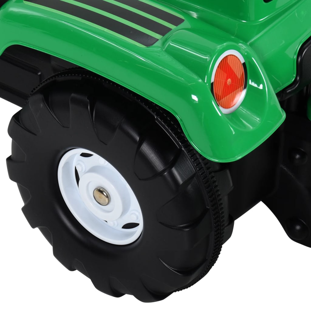 vidaXL Pedal Tractor for Kids with Trailer and Loader Green and Black
