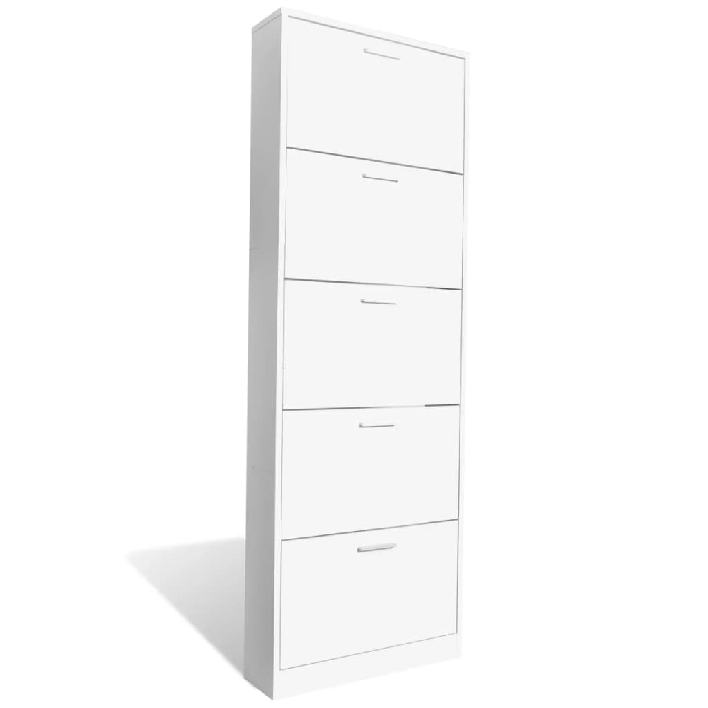 vidaXL White Wooden Shoe Cabinet with 5 Compartments