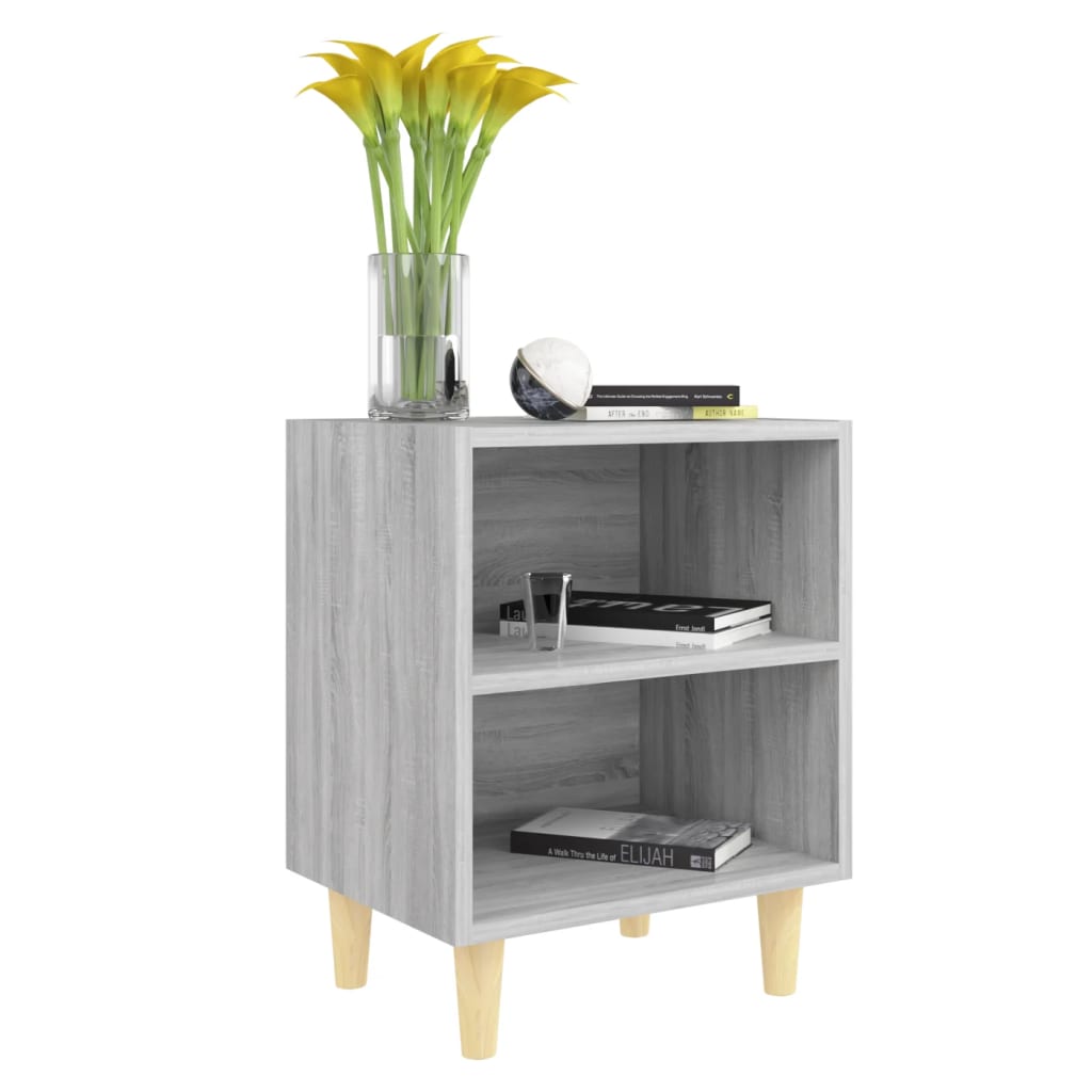 vidaXL Bed Cabinets with Solid Wood Legs 2 pcs Grey Sonoma 40x30x50 cm