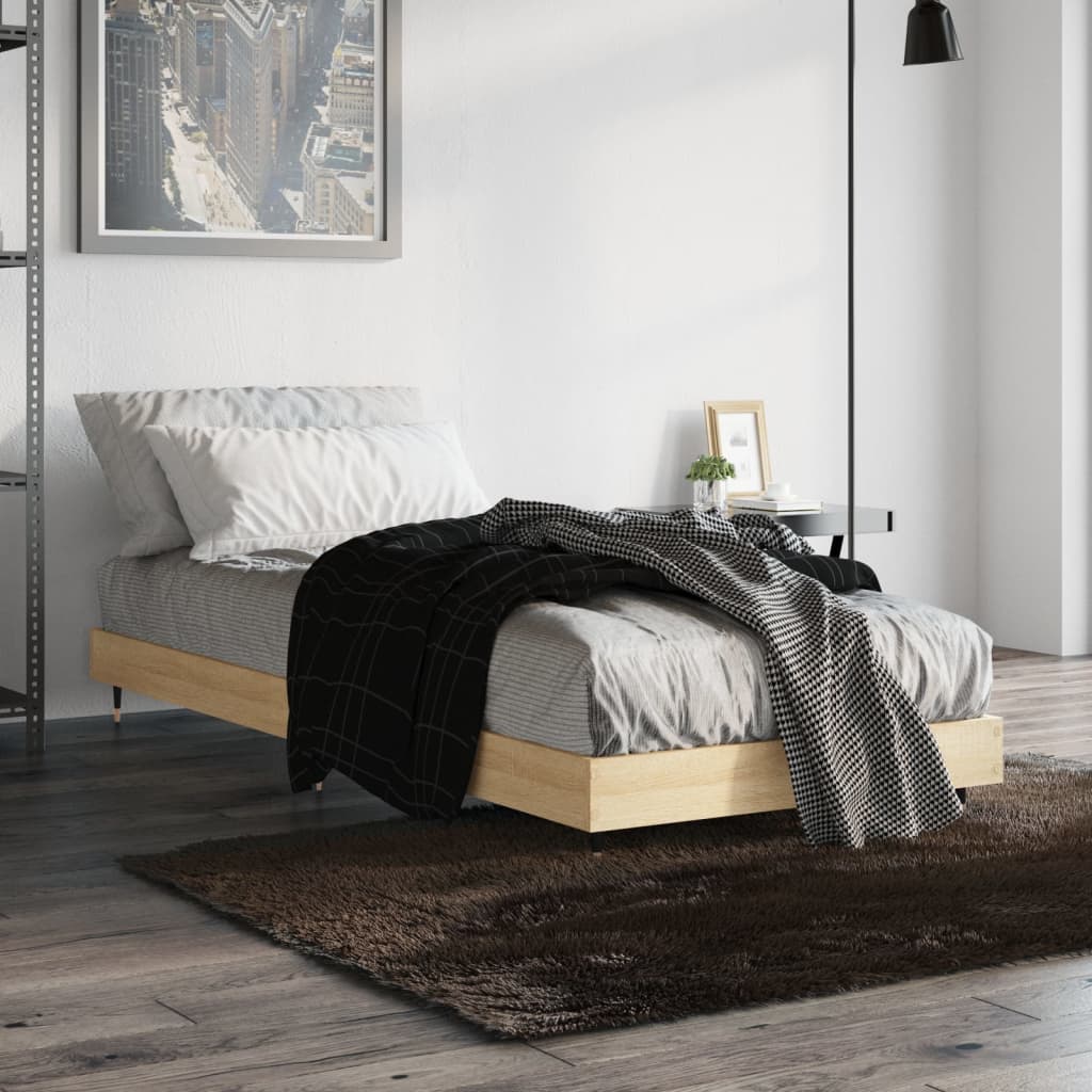 vidaXL Bed Frame Sonoma Oak 75x190 cm Small Single Engineered Wood