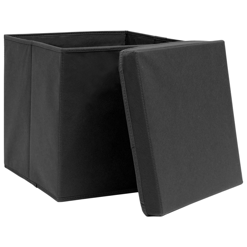 vidaXL Storage Boxes with Covers 10 pcs 28x28x28 cm Black