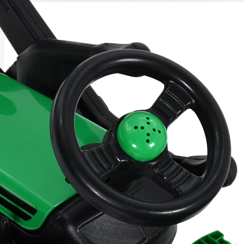 vidaXL Pedal Tractor for Kids with Trailer and Loader Green and Black