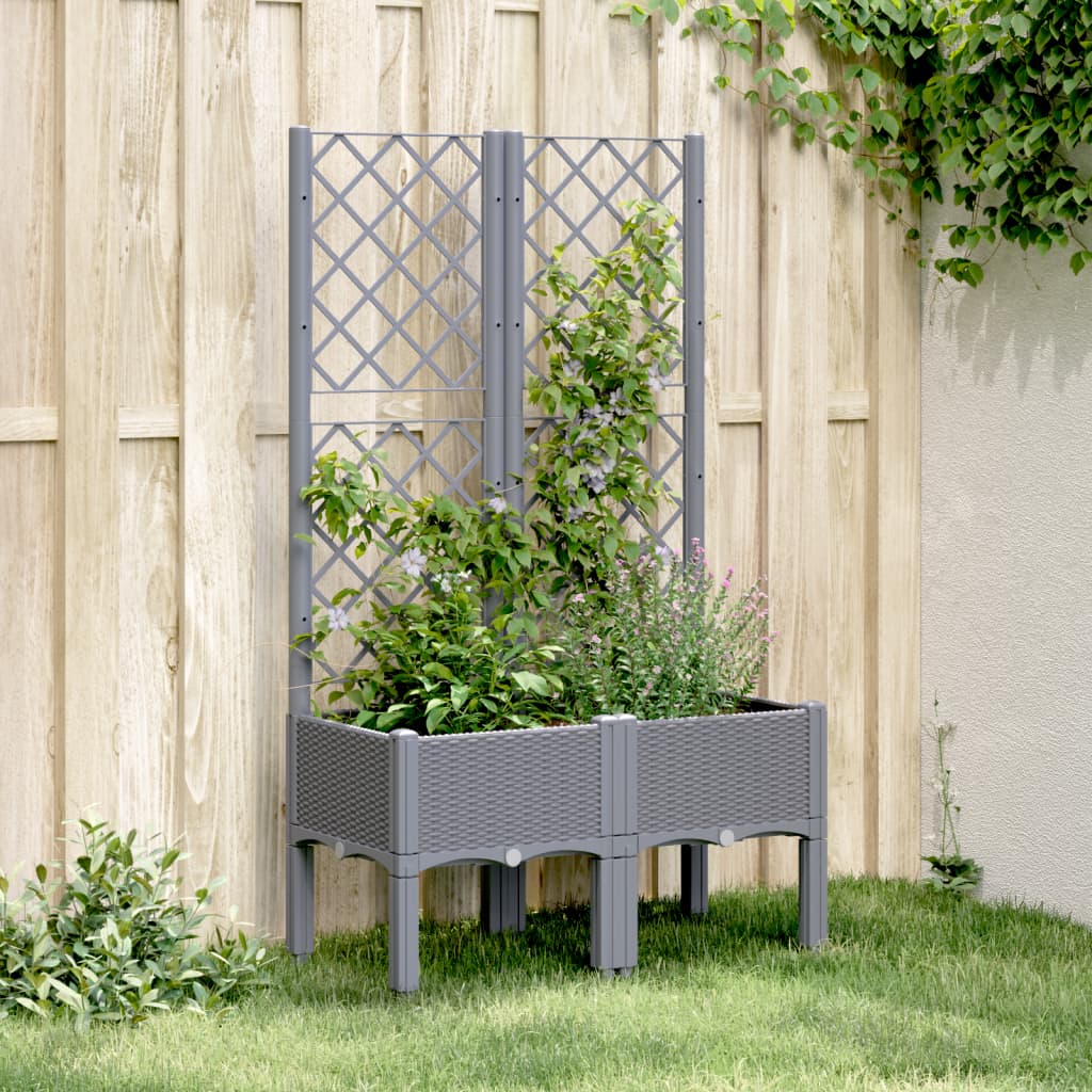 vidaXL Garden Planter with Trellis Grey 80x40x142 cm PP