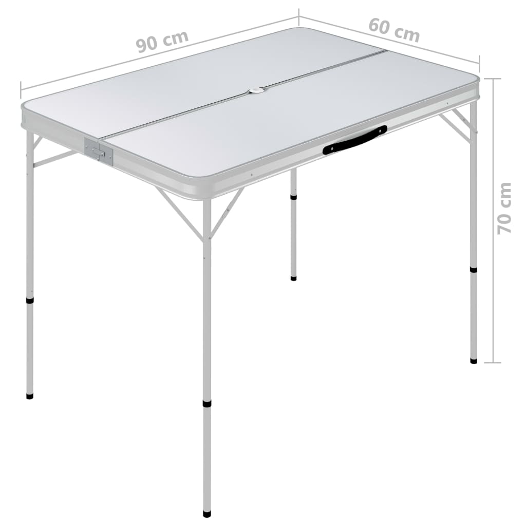 vidaXL Folding Camping Table with 2 Benches Aluminium White