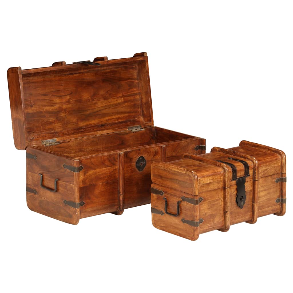 vidaXL Treasure Chest Set 2 Pieces Solid Acacia Wood Sheesham Finish