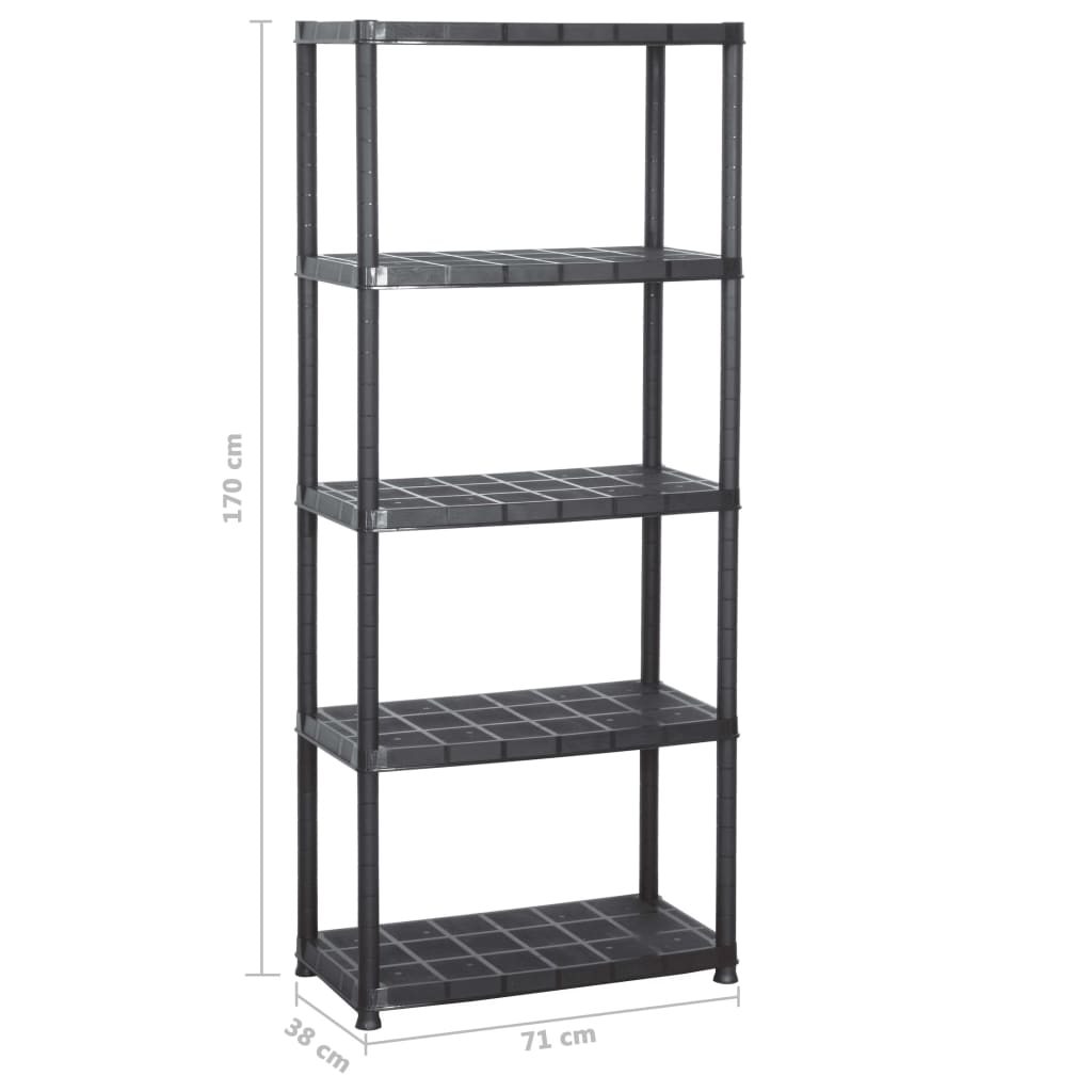 vidaXL Storage Shelf 5-Tier Black 71x38x170 cm Plastic