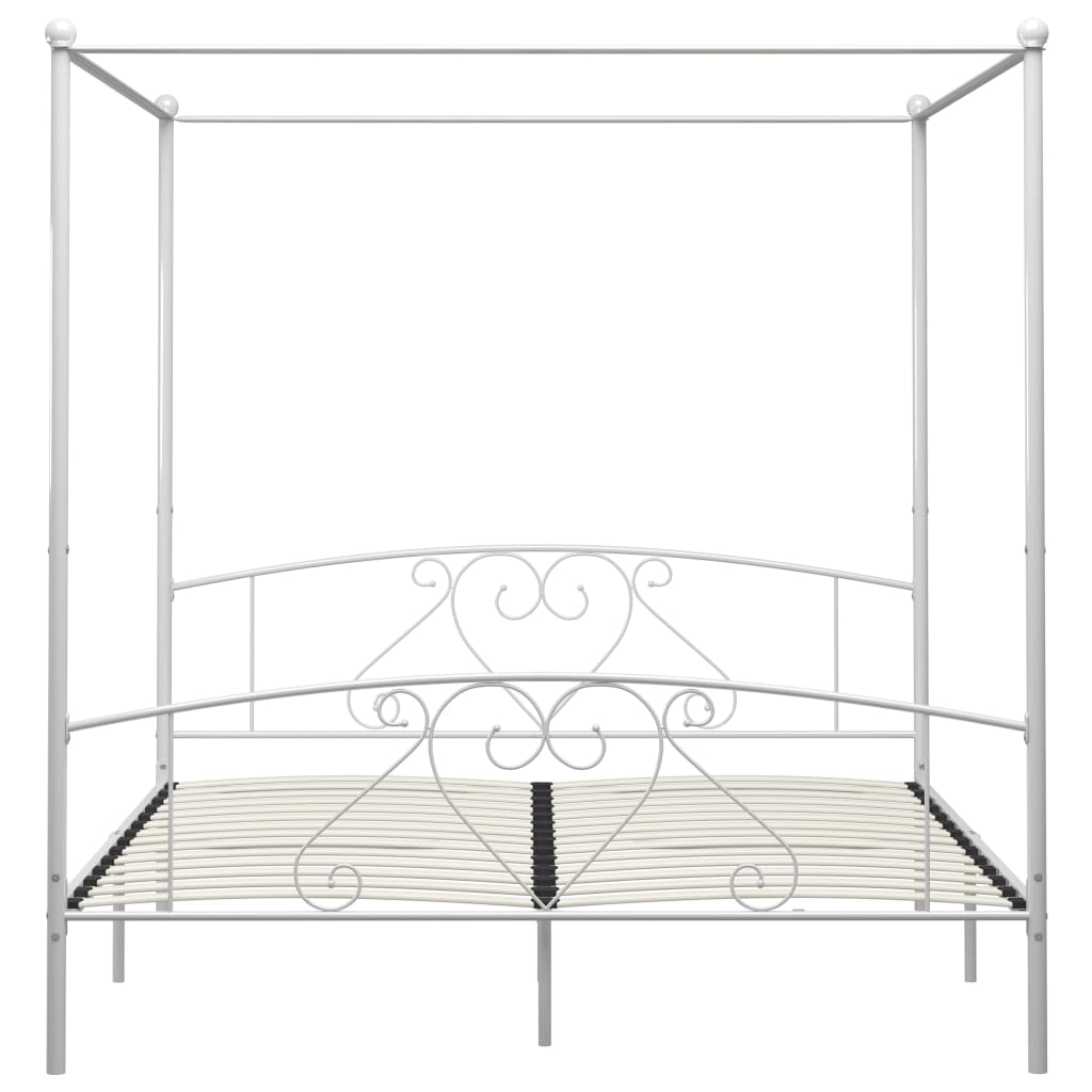 vidaXL Canopy Bed Frame White Metal 6FT Super King