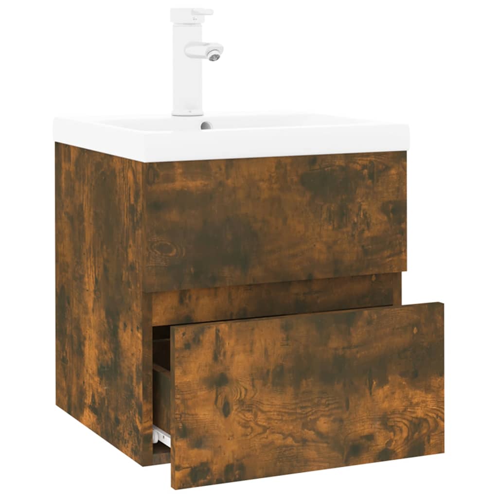 vidaXL Sink Cabinet with Built-in Basin Smoked Oak Engineered Wood