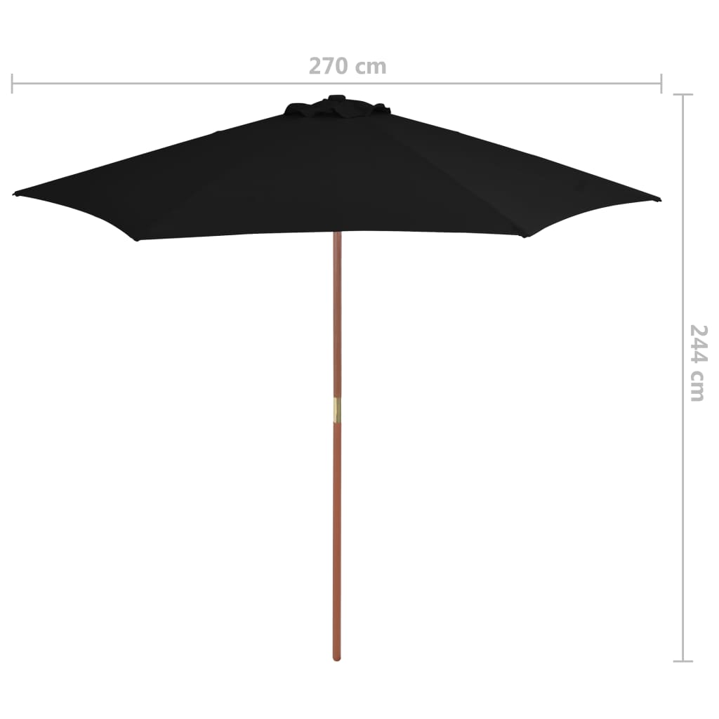 vidaXL Outdoor Parasol with Wooden Pole Black 270 cm