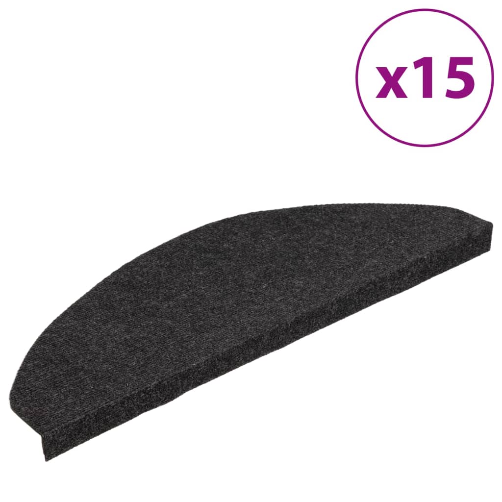 vidaXL Stair Mats Self-adhesive 15 pcs 65x22.5x3.5 cm Black