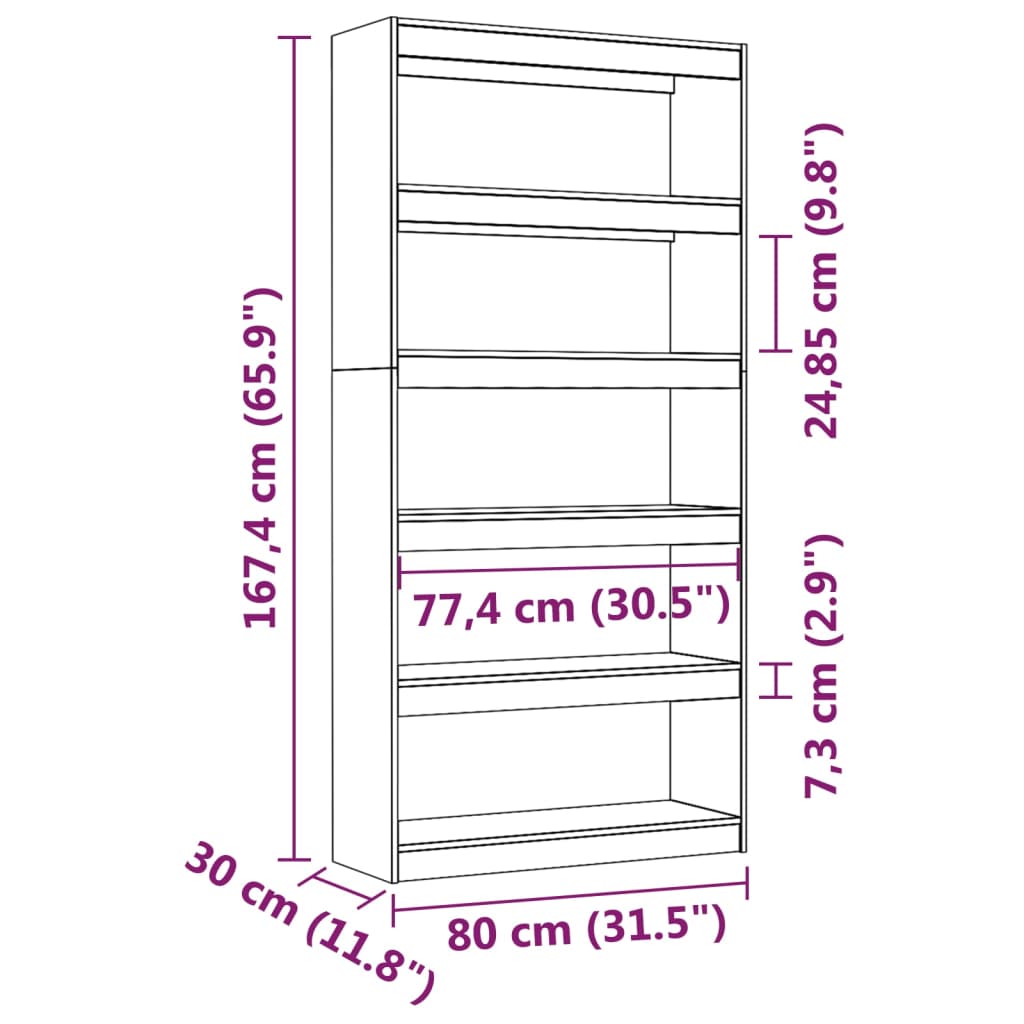 vidaXL Book Cabinet/Room Divider Grey 80x30x167.4 cm Solid Wood Pine