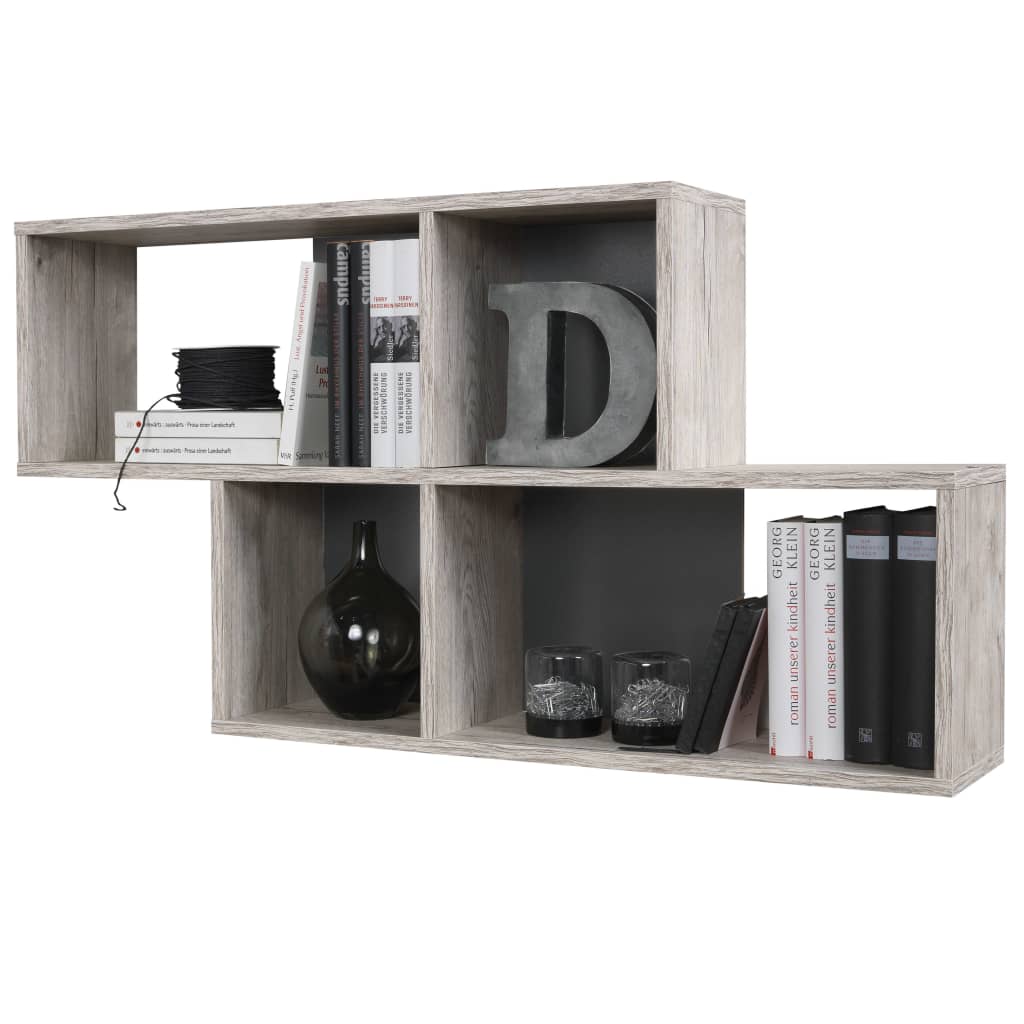FMD Wall-mounted Shelf with 4 Compartments Sand Oak
