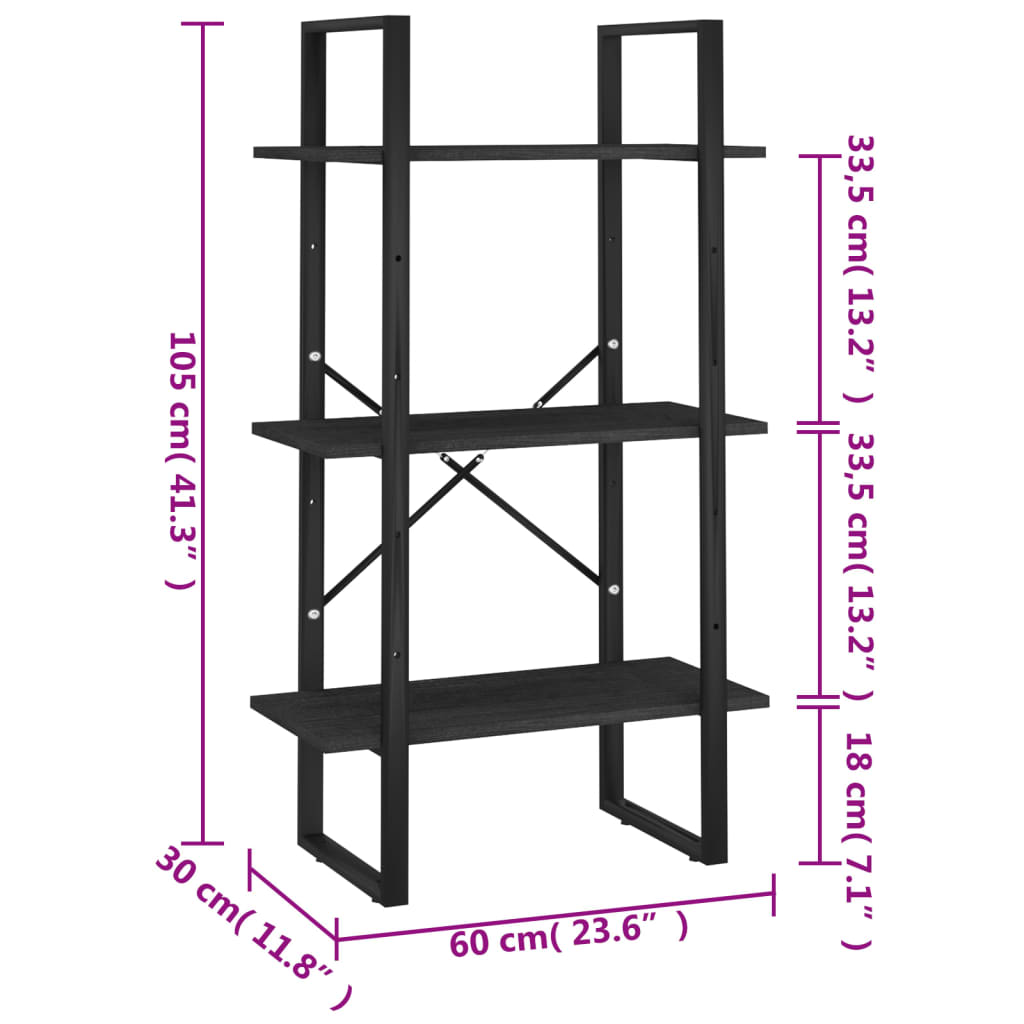 vidaXL Storage Shelf Black 60x30x105 cm Solid Pine Wood