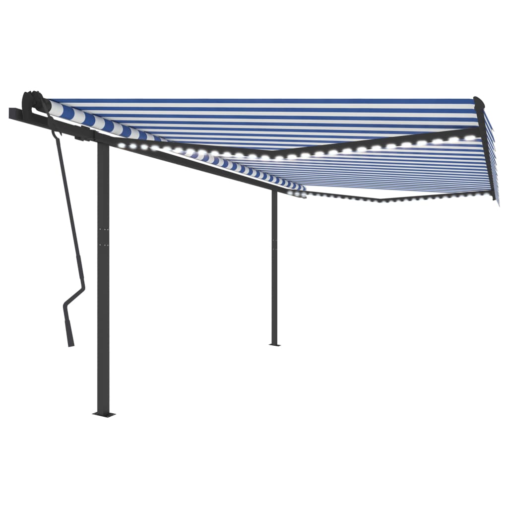 vidaXL Manual Retractable Awning with LED 4.5x3.5 m Blue and White