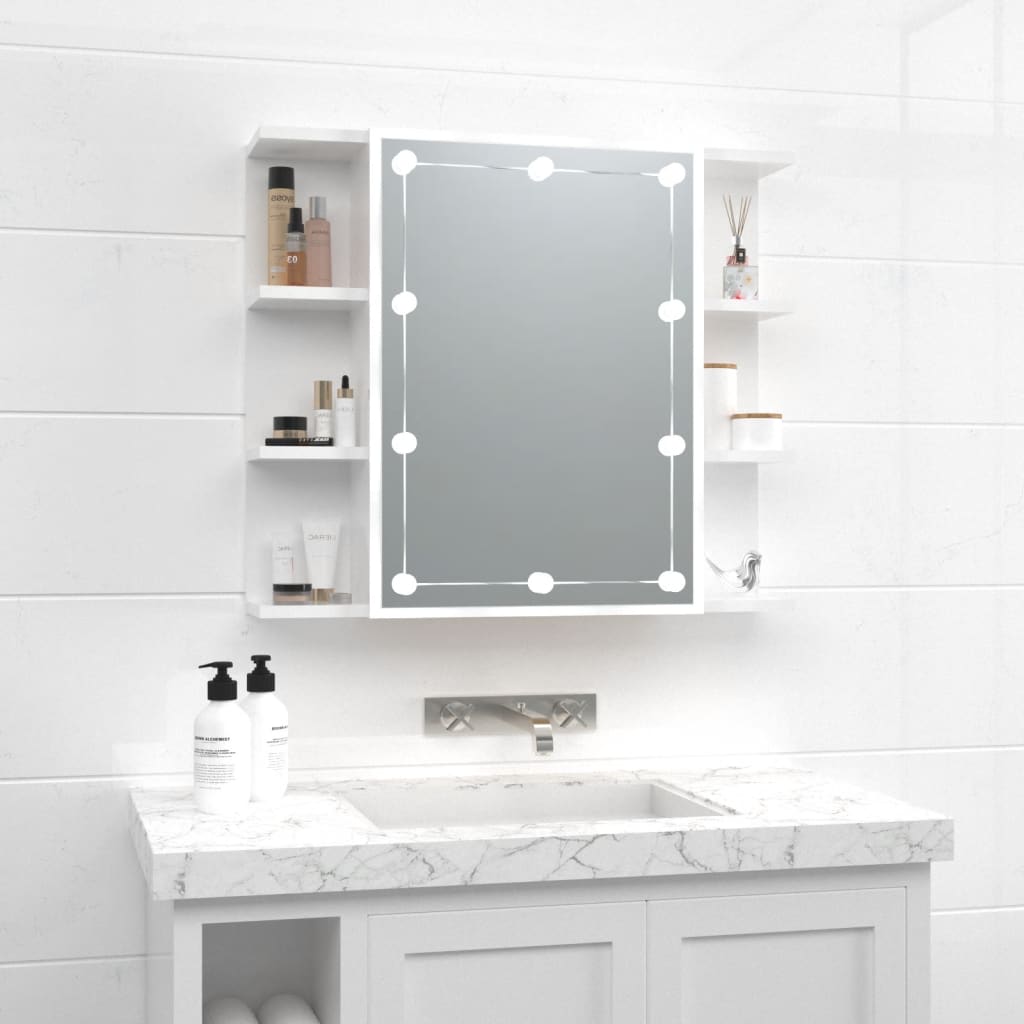 vidaXL Mirror Cabinet with LED High Gloss White 70x16.5x60 cm