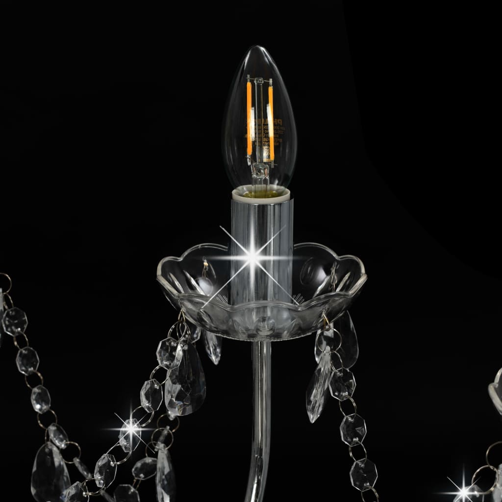 vidaXL Chandelier with Beads Silver 12 x E14 Bulbs