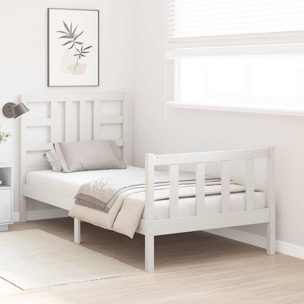 vidaXL Bed Frame with Headboard White 90x200 cm Solid Wood | vidaXL.ie