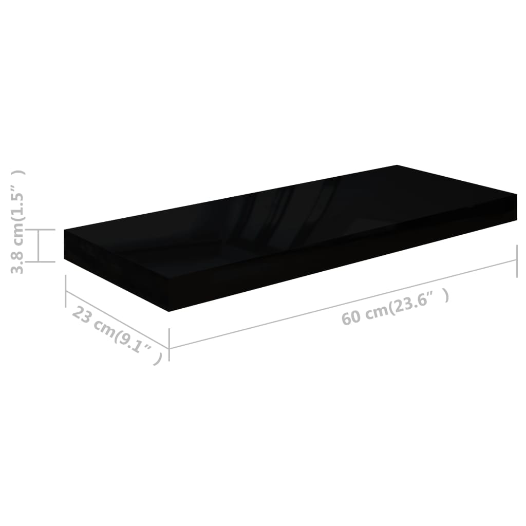 vidaXL Floating Wall Shelves 4 pcs High Gloss Black 60x23.5x3.8 cm MDF