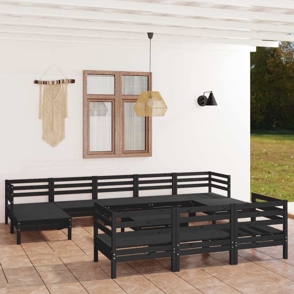 vidaXL 11 Piece Garden Lounge Set Black Solid Wood Pine