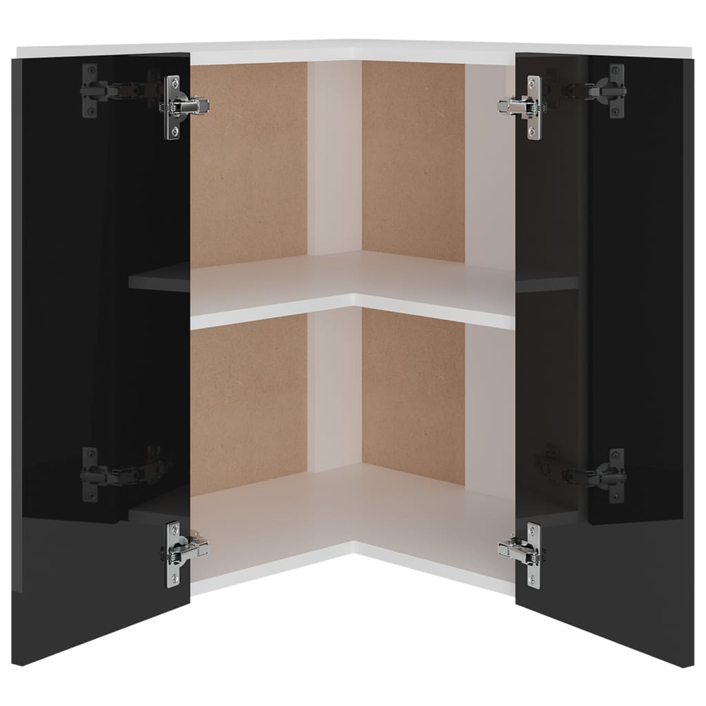 vidaXL Hanging Corner Cabinet High Gloss Black 57x57x60 cm Engineered Wood