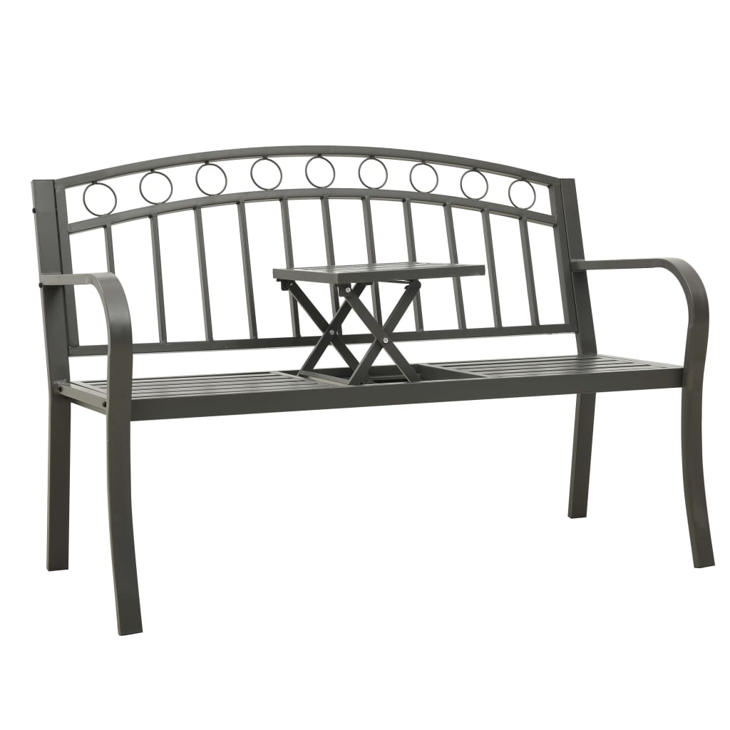 vidaXL Garden Bench with a Table 125 cm Steel Grey