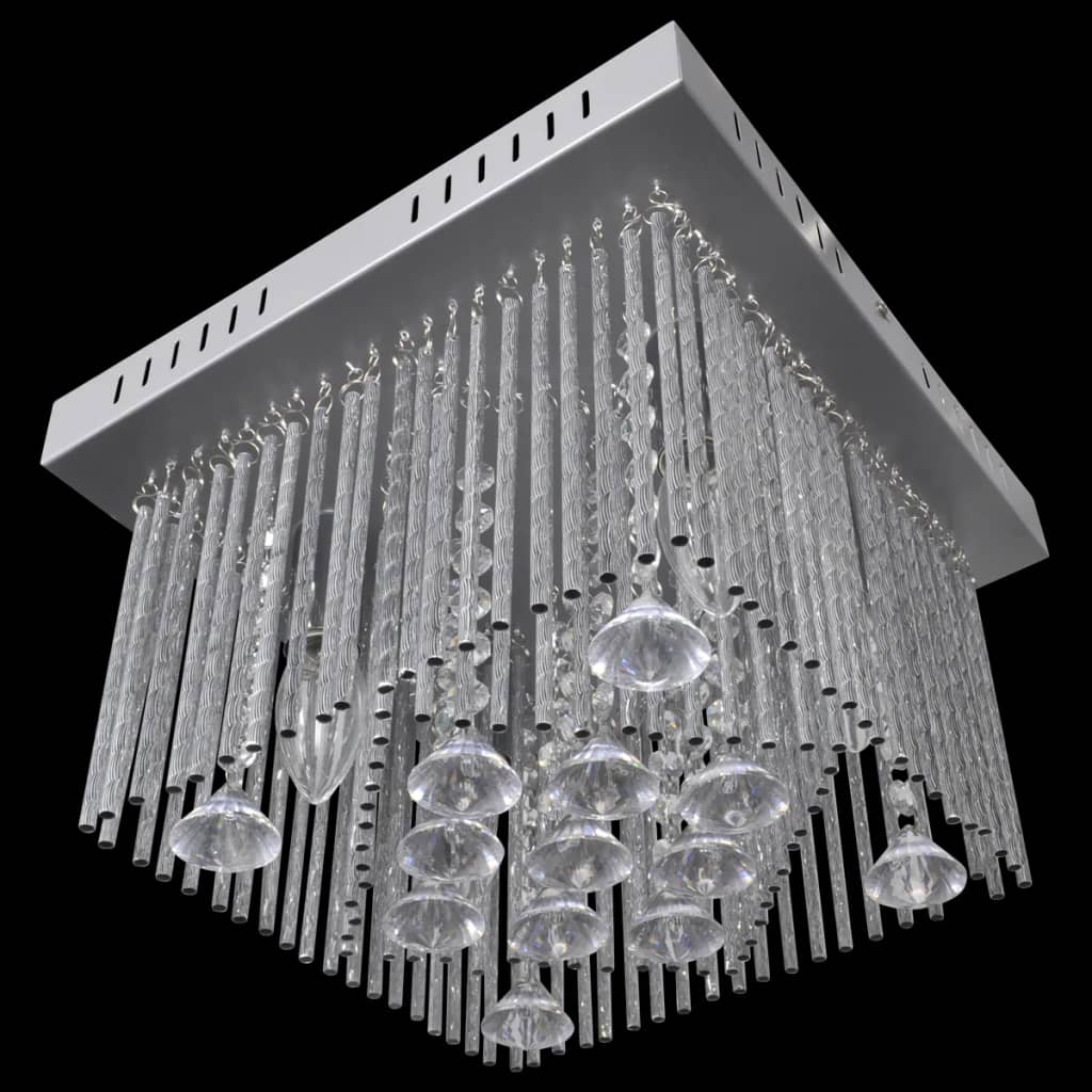 Square Ceiling Lamp with Crystal Decorations and Aluminium Strips