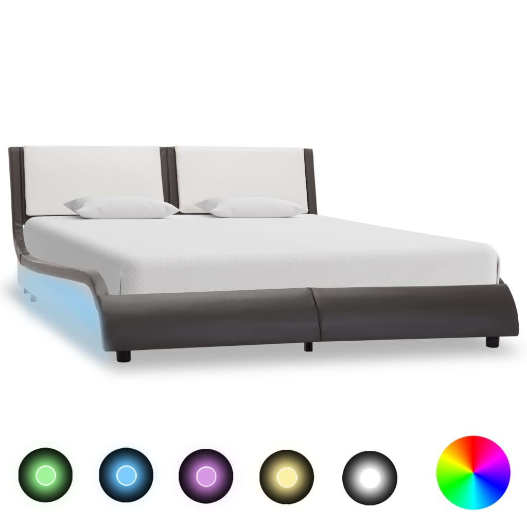 vidaXL Bed Frame with LED Grey and White Faux Leather 135x190 cm 4FT6 Double