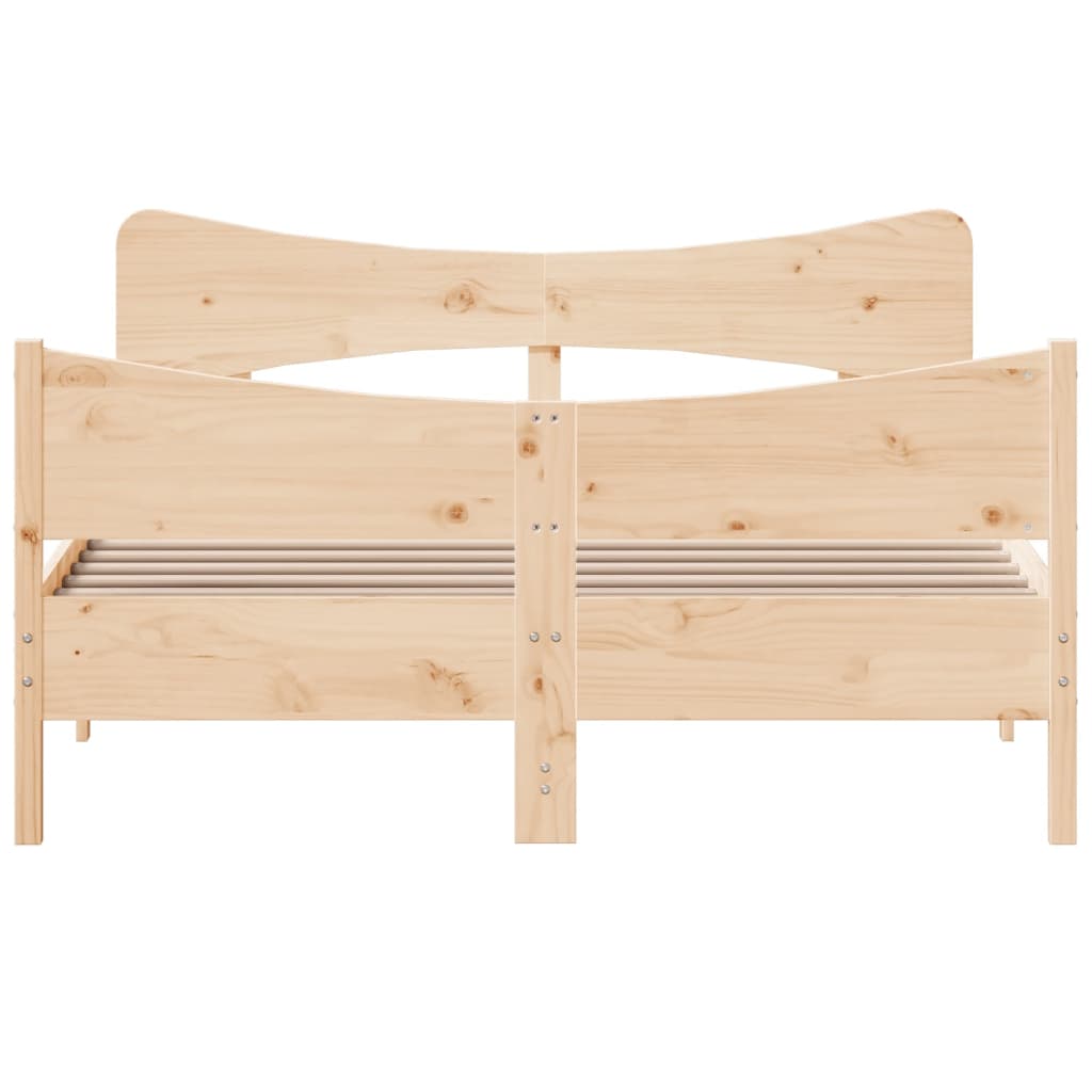vidaXL Bed Frame with Headboard 135x190 cm Double Solid Wood Pine