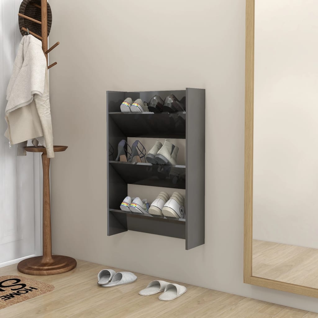 vidaXL Wall Shoe Cabinet High Gloss Grey 60x18x90 cm Engineered Wood
