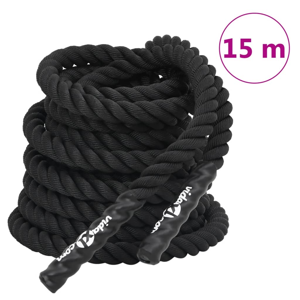 Battle Rope 9 m - 6,8 kg zwart polyester - Slagtouw voor fitness en