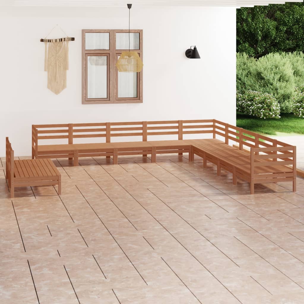 vidaXL 11 Piece Garden Lounge Set Solid Wood Pine Honey Brown