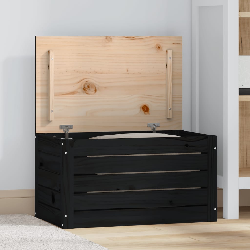 vidaXL Storage Box Black 59.5x36.5x33 cm Solid Wood Pine