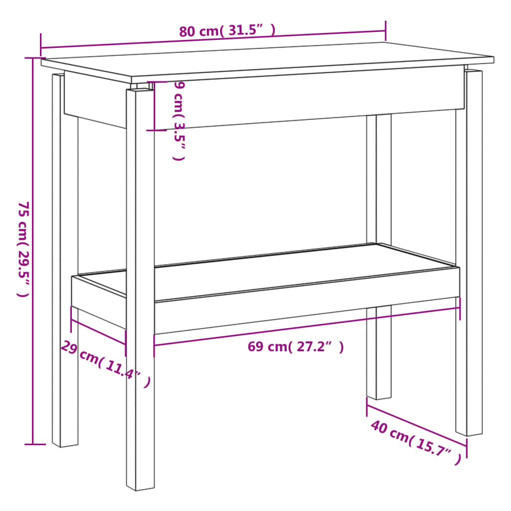 vidaXL Console Table Grey 80x40x75 cm Solid Wood Pine