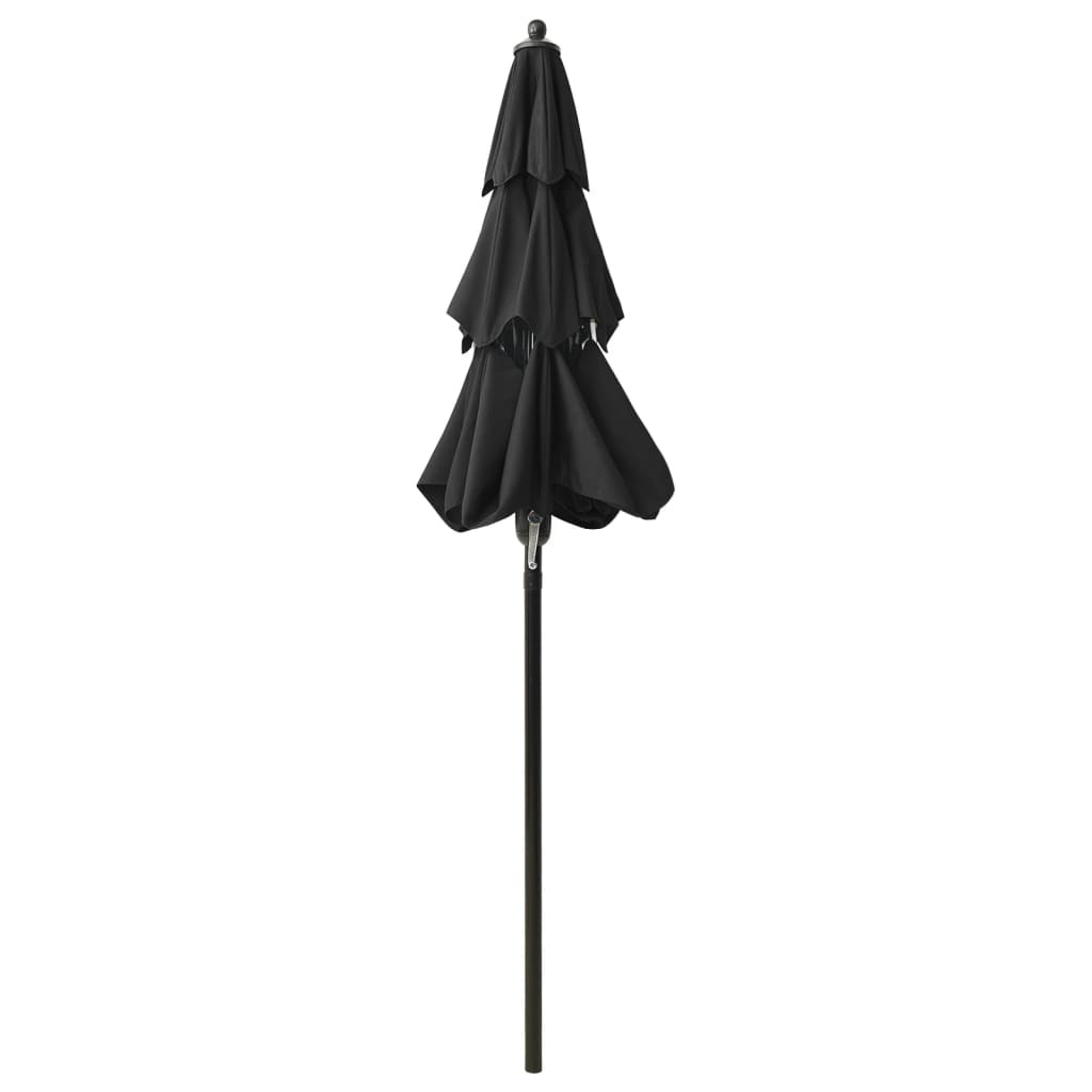 vidaXL 3-Tier Parasol with Aluminium Pole Black 2 m