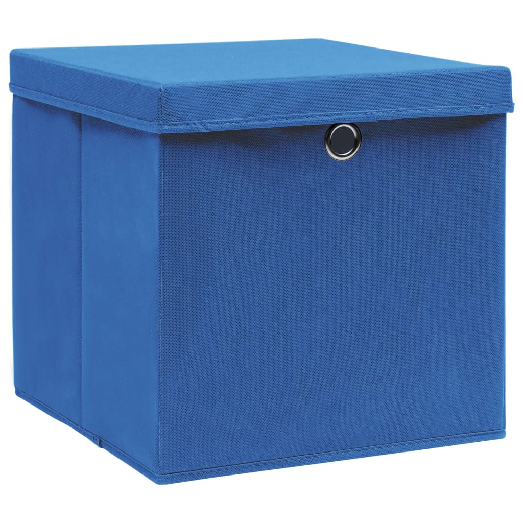 vidaXL Storage Boxes with Lids 10 pcs Blue 32x32x32 cm Fabric