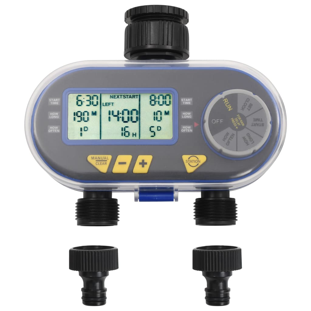 vidaXL Digital Water Timer with Dual Outlet and Moisture Sensor