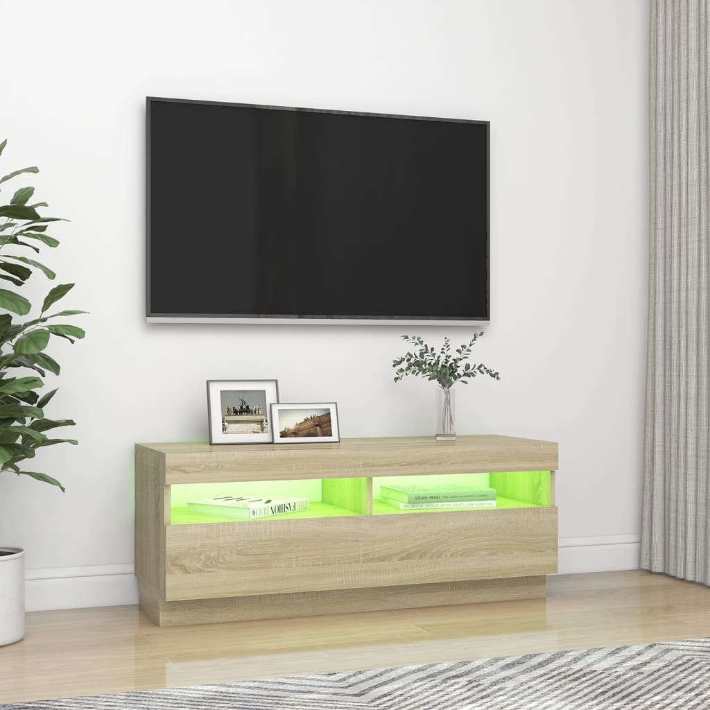 vidaXL TV Cabinet with LED Lights Sonoma Oak 100x35x40 cm