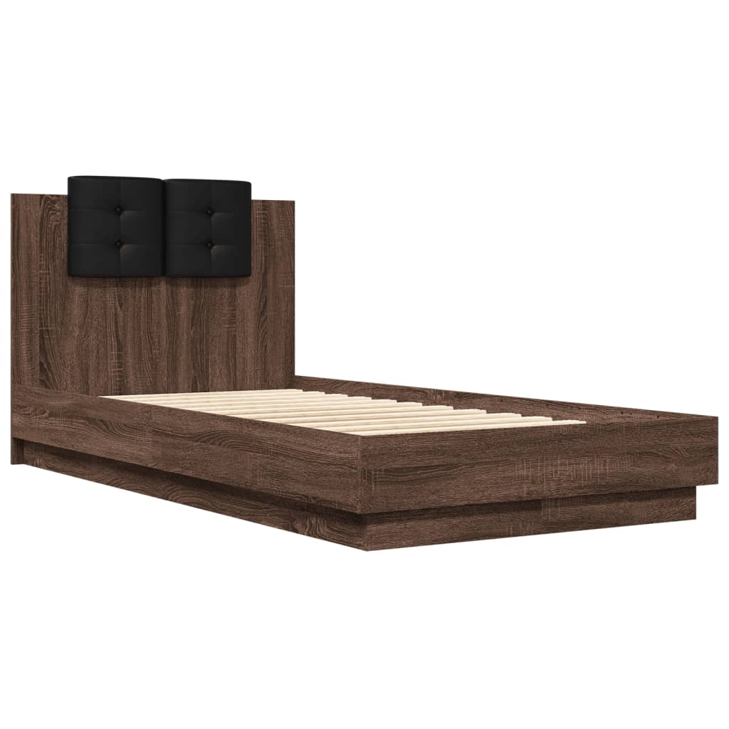 vidaXL Bed Frame with Headboard and LED Lights Brown Oak 75x190 cm Small Single